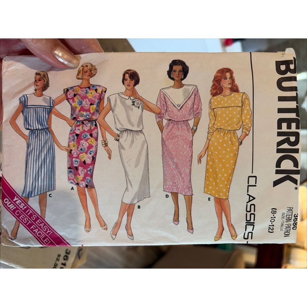 Vintage Butterick Classics 3680 Sewing Pattern Dress Size 8 10 12 Cut Complete